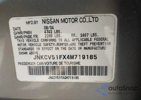 2004 Infiniti G35X из США, поврежденный, VIN JNKCV51FX4M719185